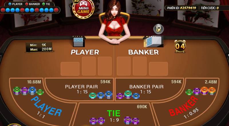 Các cửa cược chính: Player, Banker, Tie