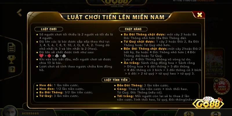 Hướng dẫn luật chơi Tiến lên miền Nam trên Go88 cho tân thủ