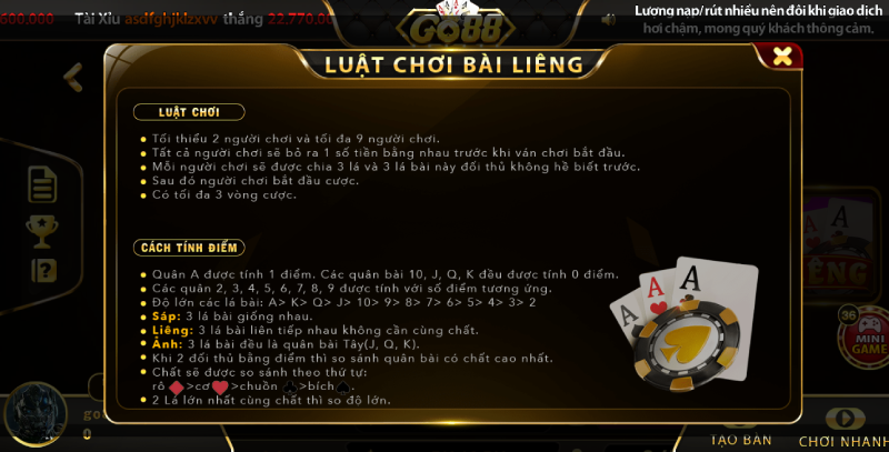 Luật chơi Liêng 3 cây cơ bản tại cổng game đổi thưởng Go88